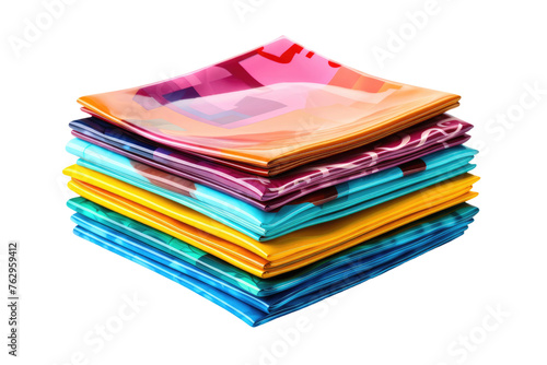 Colorful Stack of Napkins. On a White or Clear Surface PNG Transparent Background..