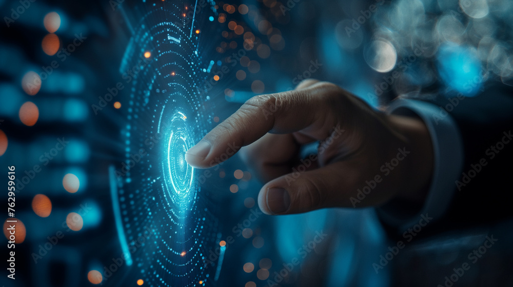 A person interacts with a high-tech digital lock interface, symbolizing advanced cybersecurity measures in a networked world. A person interacts with a high-tech digital lock interface, symbolizing advanced cybersecurity measures in a networked world.
