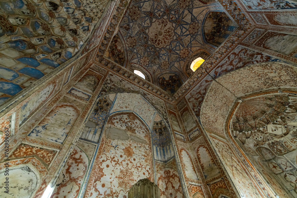 Awesome view of the inside of unrestored Madrasah in Bukhara, Uzbekistan.