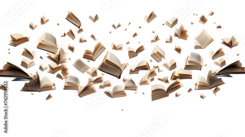 Levitating Books in Mid-Air. On a White or Clear Surface PNG Transparent Background..