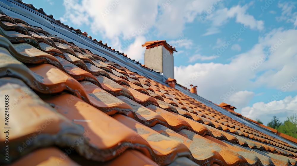 Naklejka premium The roof is made of new ceramic tiles. 