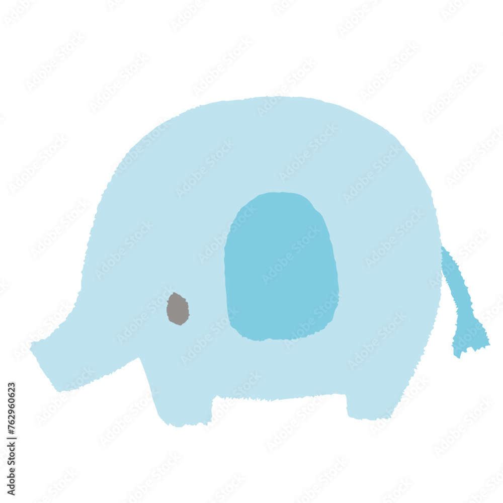 手描き風 横向きの水色のかわいいゾウのイラスト 手描き風 横向きの水色のかわいいゾウのイラスト