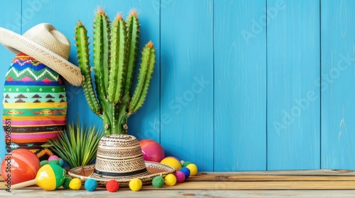Colorful Cactus with Festive Maracas