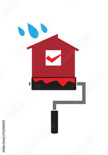 Sealant paint for roof against rain concept. Editable Clip Art.