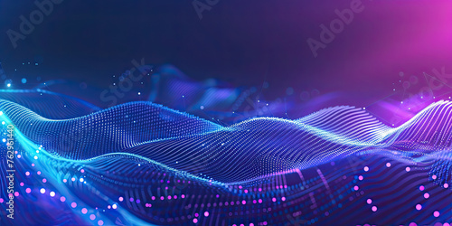 Abstract blue and purple background with wavy dots technology digital concept