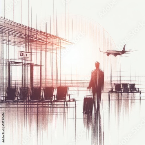 Sketch Lounge of an airport with Generative AI.