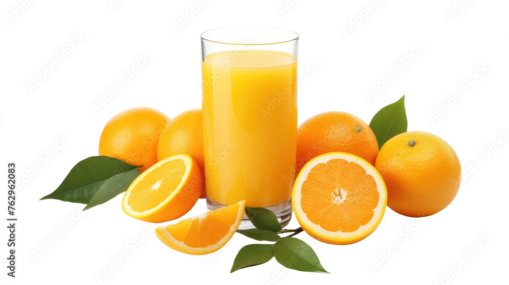Glass of Orange Juice Surrounded by Oranges. On a White or Clear Surface PNG Transparent Background.. Glass of Orange Juice Surrounded by Oranges. On a White or Clear Surface PNG Transparent Background..