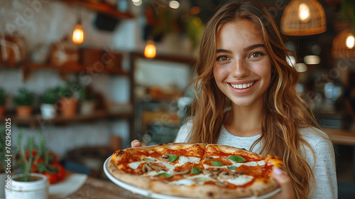 Woman Holding Pizza