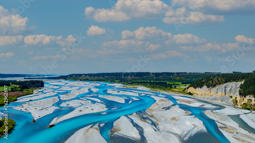 The aerial view with a ecosystem of the River lagoon Valley and blue water rive