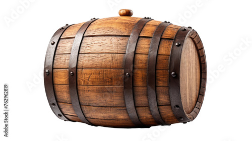 Wooden Barrel on Table. On a White or Clear Surface PNG Transparent Background..