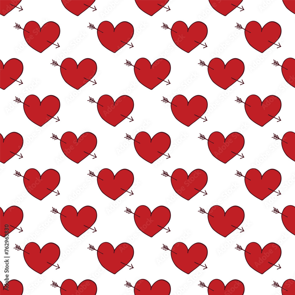 Seamless pattern with hand drawn heart doodle for decorative print, wrapping paper, greeting cards and fabric