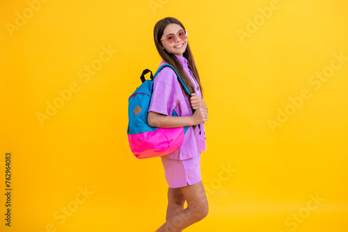 school education and childhood. teen girl school education. back to school. teen childhood. education and knowledge for girl. teen school girl with backpack ready to study. september 1