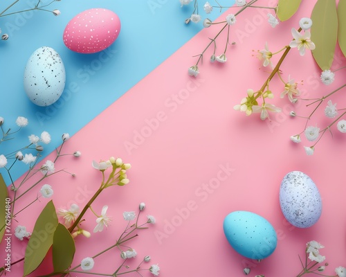 Easter  eggs bunny Top view of background colorfull, Generative AI photo