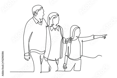Simple continuous line drawing icon Family gathering. Picture of A family exercises together after a long time apart. Simple line. International Family minimalist concept.