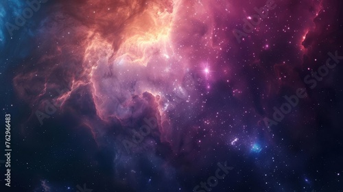 Awe-inspiring space scene depicting a vibrant nebula and distant galaxy