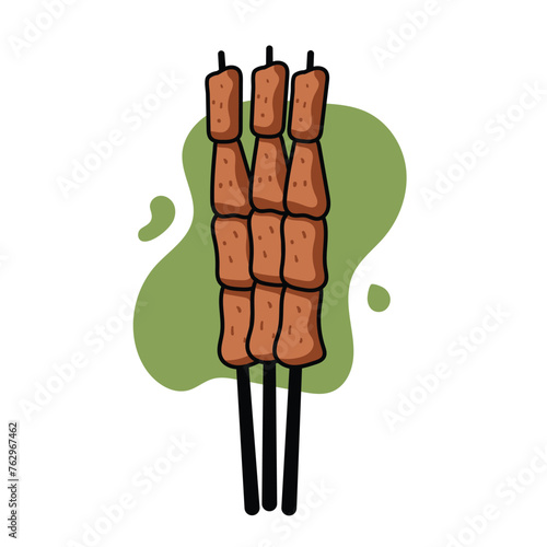 chicken satay illustration. white background. chicken satay vector icon.