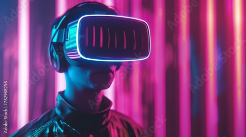 Futuristic virtual reality metaverse with glowing neon lights, digital art concept © Jelena