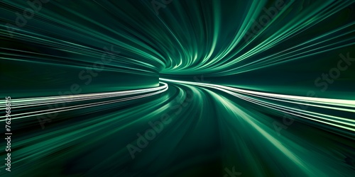 Dazzling Emerald Green Curves in Motion on Dark Backdrop with Hypnotic Luminous Trail Effect