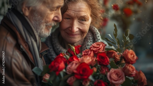 Man and Woman Holding Bouquet of Roses © Yana