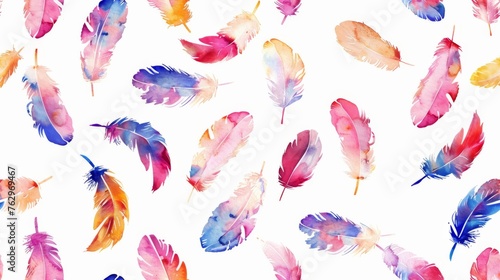 Colorful Feathers Pattern on White Background