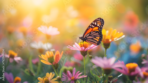 field of colorful wildflowers attracting butterflies and bees © master graphics 