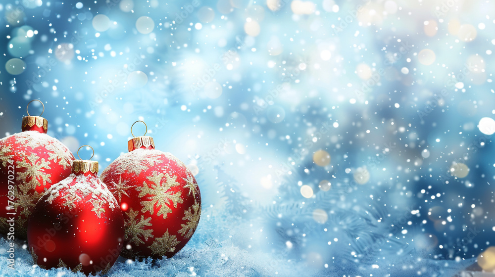 A serene winter scene with vibrant red Christmas balls nestled in fresh snow, creating a festive and picturesque setting that evokes the joy and magic of the holiday season. A serene winter scene with vibrant red Christmas balls nestled in fresh snow, creating a festive and picturesque setting that evokes the joy and magic of the holiday season.
