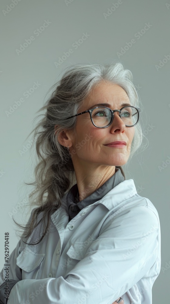 Woman Wearing Glasses and Gray Shirt