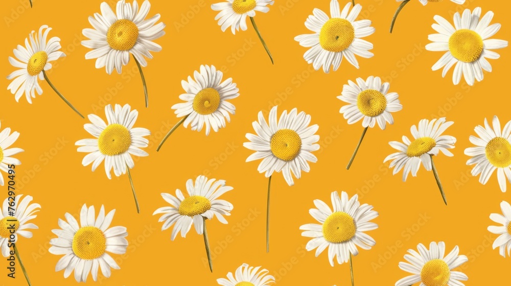 Bunch of Daisies on Yellow Background