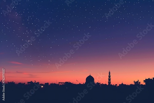 Landscape of the dawn sky of Ramadan. Muslim atmosphere background.