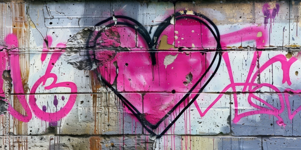 Naklejka premium A heart is painted on a wall with graffiti