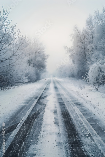Winter's Poem: The Slick Symphony of Icy Roads and Nature's Frosted Embrace © Chris