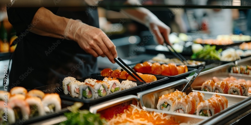 A man is making sushi in a restaurant A man is making sushi in a restaurant