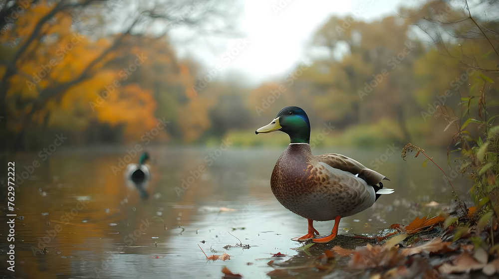 Fototapeta premium ducks in a wetland setting, emphasizing sustainable and natural practices