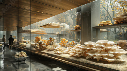 A museum exhibit of mushrooms and other fungi