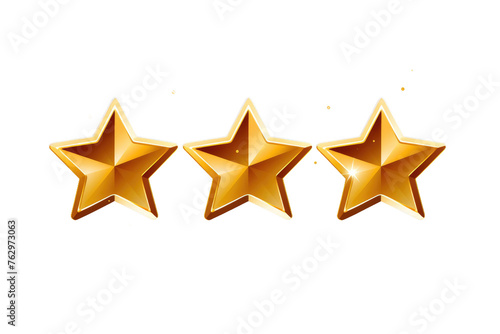 Three Gold Stars on a White Background. On a White or Clear Surface PNG Transparent Background..