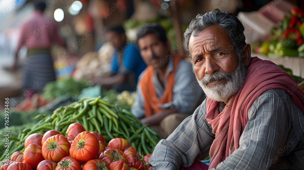 the expressions of farmers or vendors interacting with customers at a market the expressions of farmers or vendors interacting with customers at a market