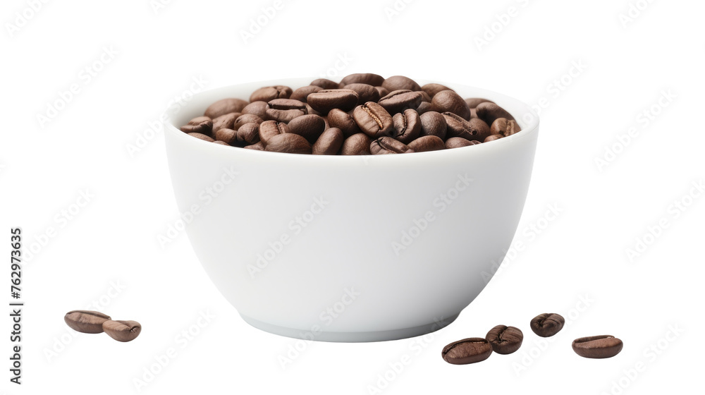White Bowl Filled With Coffee Beans. On a White or Clear Surface PNG Transparent Background.. White Bowl Filled With Coffee Beans. On a White or Clear Surface PNG Transparent Background..