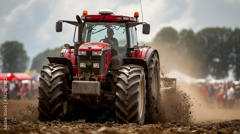Obraz premium the power and competition of tractor pull events, showcasing the strength of agricultural machinery