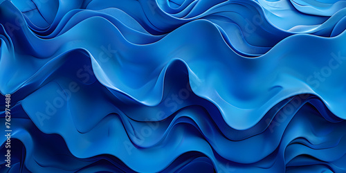 3d Render Of Fluid Blue Waves On Abstract Surface Background, Fluid Blue Waves: 3D Render on Abstract Surface Background