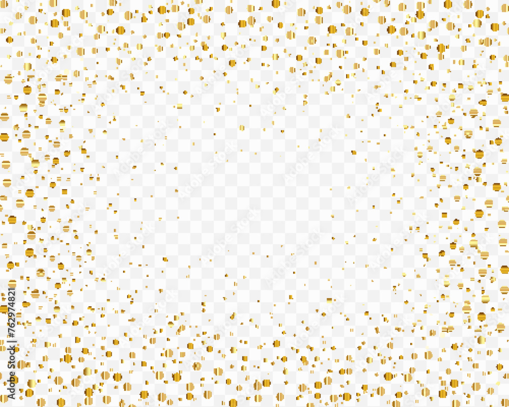 Confetti Celebration. Shot of golden confetti crackers on a transparent background, gold decoration, vector