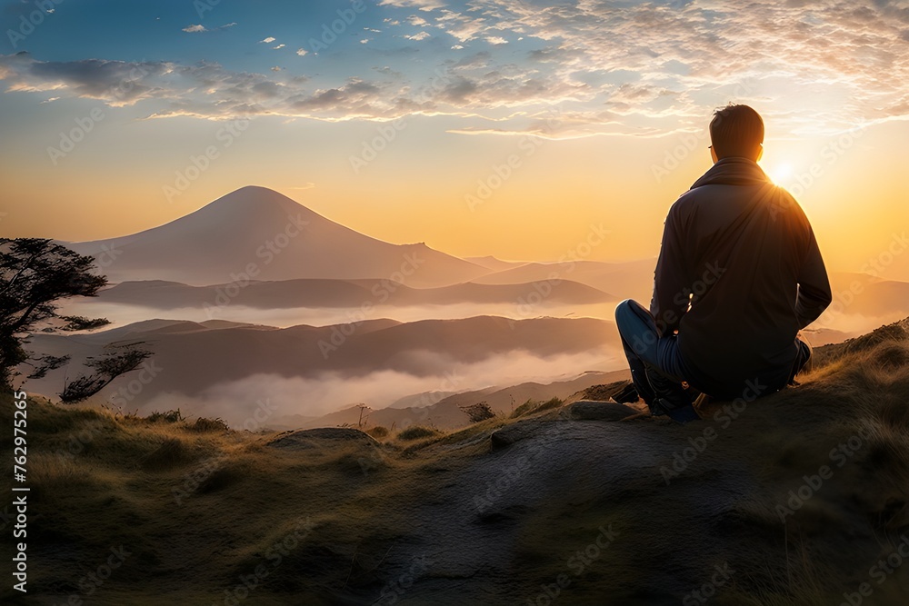 The back of a man watching the sun The back of a man watching the sun