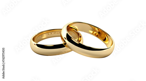 Two Gold Wedding Rings on a White Background. On a White or Clear Surface PNG Transparent Background..
