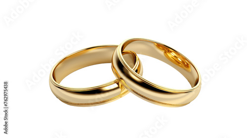 Two Gold Wedding Rings on White Background. On a White or Clear Surface PNG Transparent Background..