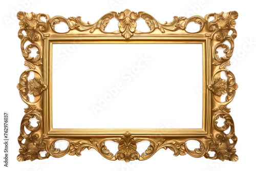 Ornate Gold Frame on White Background. On a White or Clear Surface PNG Transparent Background..