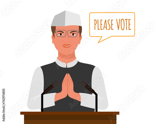 Minister president government on podium speaking request for voting people Indian General Election