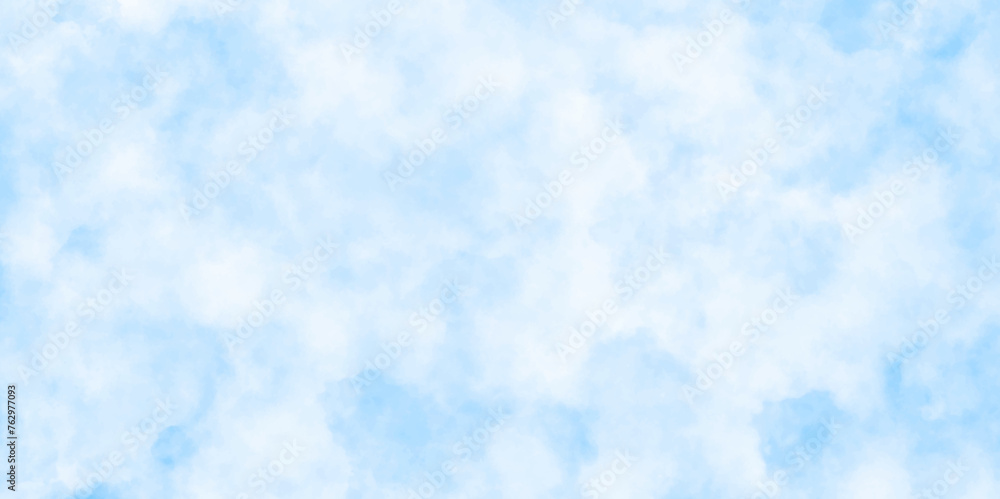 Panorama of blue sky and white cloud nature background. horizon spring morning sky with clouds background. hand painted watercolor shades sky clouds.