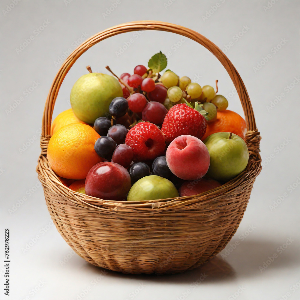 A basket of fruit with a white background A basket of fruit with a white background