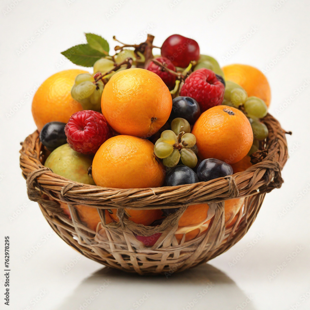 A basket of fruit with a white background A basket of fruit with a white background