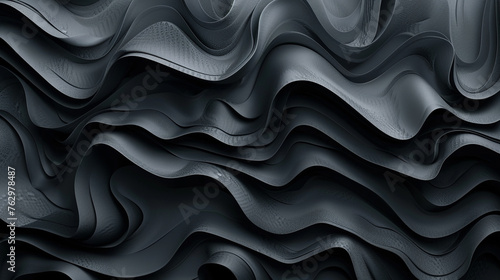 3D modern abstract black background consisting of many layers and waves