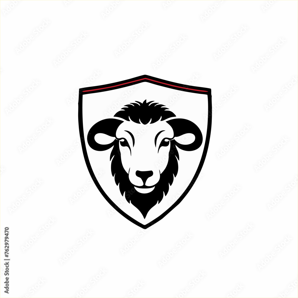 sheep animal head logo in shield, minimalist, modern illustration design. sheep animal head logo in shield, minimalist, modern illustration design.